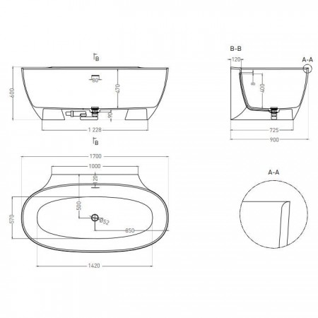Ванна пристенная матовая 170х90 SALINI ALDA WALL 170 101925M Ванна пристенная матовая 170х90 SALINI ALDA WALL 170 101925M