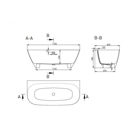 Ванна каменная отдельностоящая глянцевая 170х80 SALINI SOFIA WALL 102512G Ванна каменная отдельностоящая глянцевая 170х80 SALINI SOFIA WALL 102512G